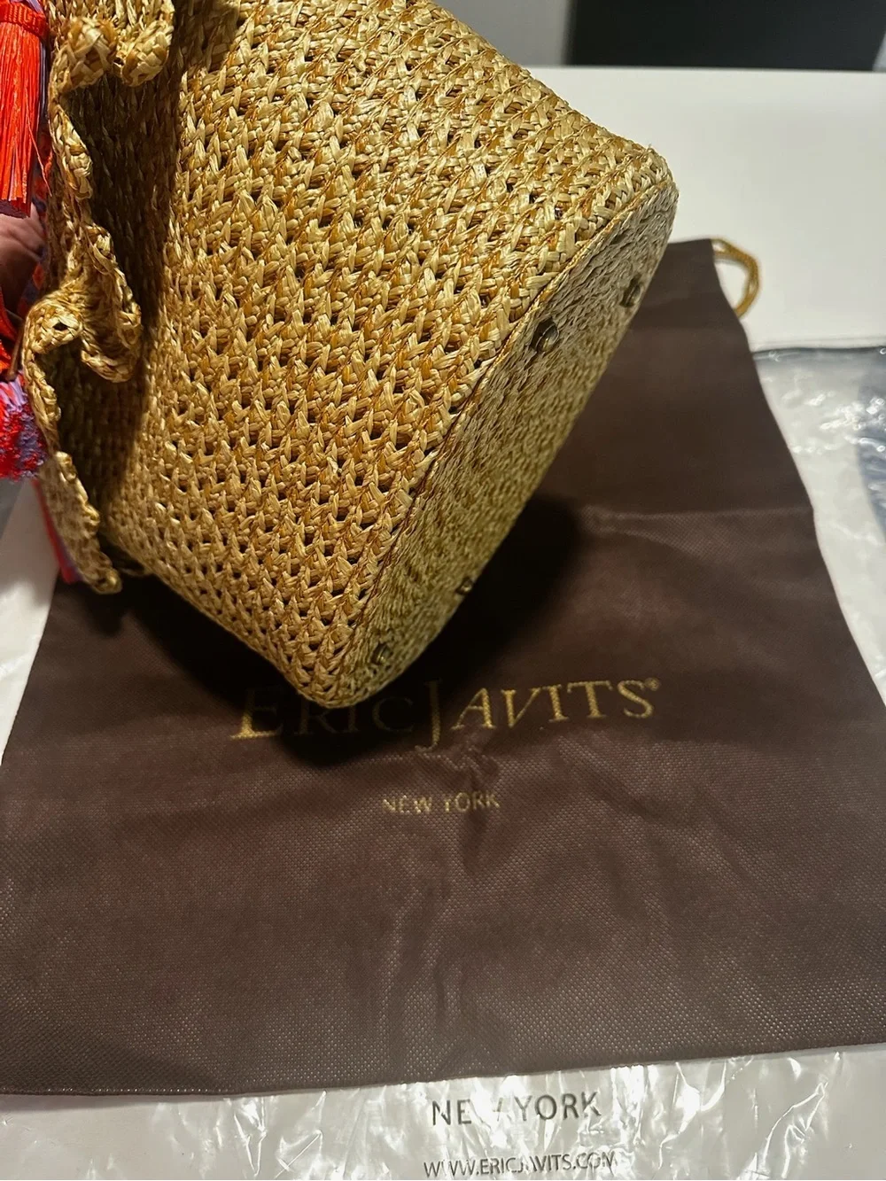 Eric Javits Straw Tote with orange and purple Trim